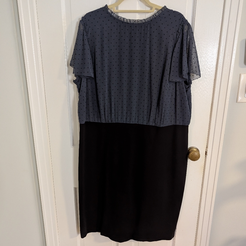 LOFT Black and Blue Midi Dress